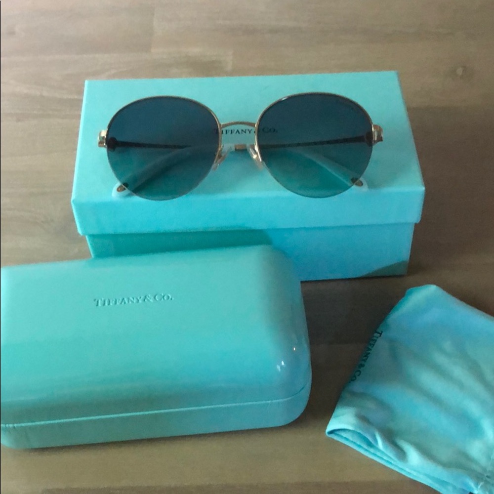 Tiffany & Co. Round Sunglasses with Blue-Green Lenses and Silver Frames